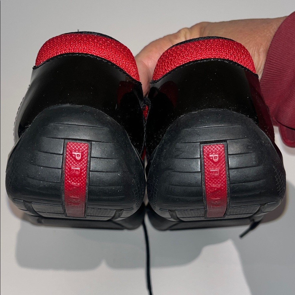 Prada Americas Cup Mesh and Patent Lace-Up Sneakers - Picture 12 of 16